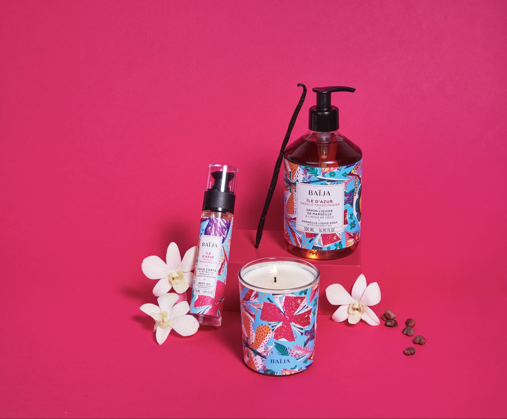 trio huile savon liquide bougie azur